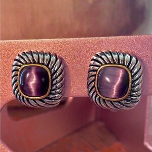 Cable Style & Stone Silver and Purple Earrings